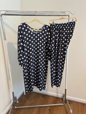 Dark gray polka dot linen Pakistani co-ord set